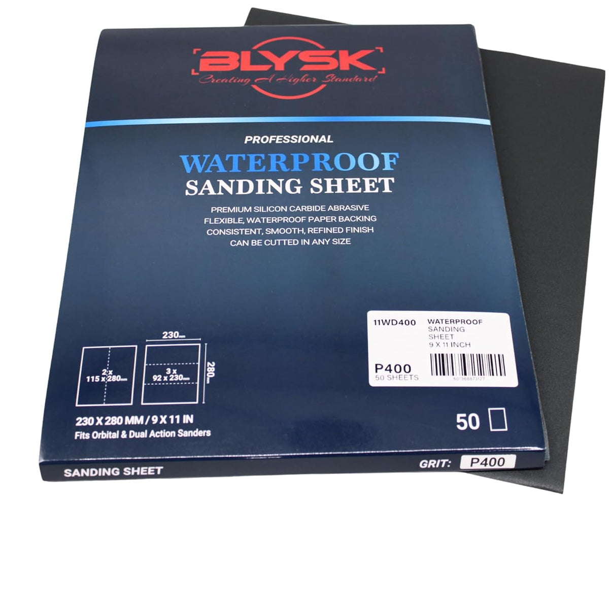 Wet & Dry Sandpaper 9x11 Sheets, 50-Pack, Aluminum Oxide (P60–P600) Silicon Carbide (P800–P3000) Latex Backing,for Wood, Metal, Auto, Plastic (400 Grit)
