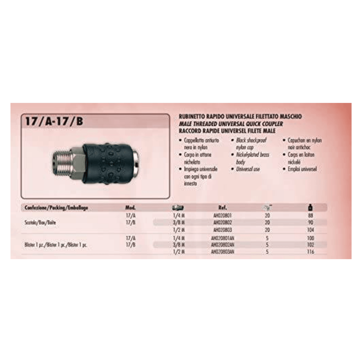 ANI 17-A Quick Release Male Coupler Universal Fitting - Maazzo