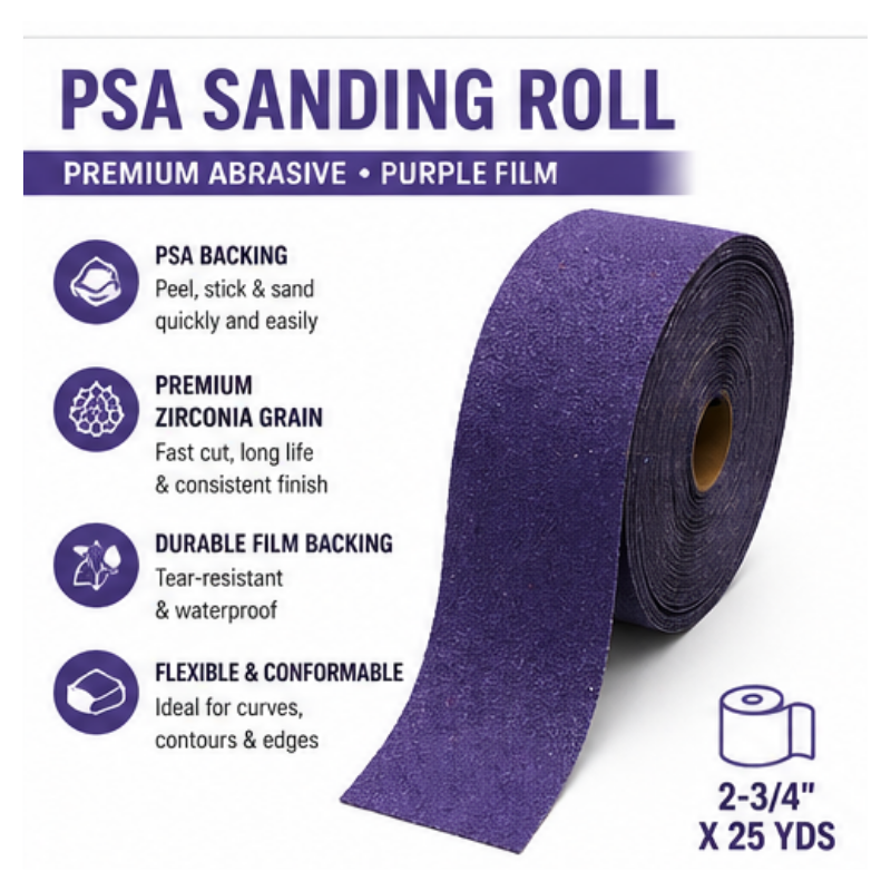 Blysk  Purple Film PSA Sanding Roll 2-3/4" x 25 Yds – 40, 80, 120, 220, 320 Grit – Premium Long-Lasting Abrasive for Wood, Paint, Metal – Clog-Resistant, Fast Cut