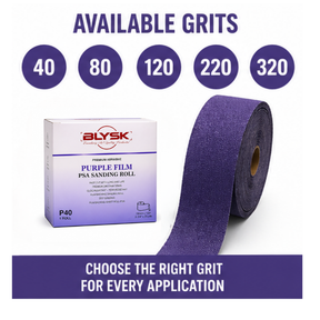 Blysk  Purple Film PSA Sanding Roll 2-3/4" x 25 Yds – 40, 80, 120, 220, 320 Grit – Premium Long-Lasting Abrasive for Wood, Paint, Metal – Clog-Resistant, Fast Cut