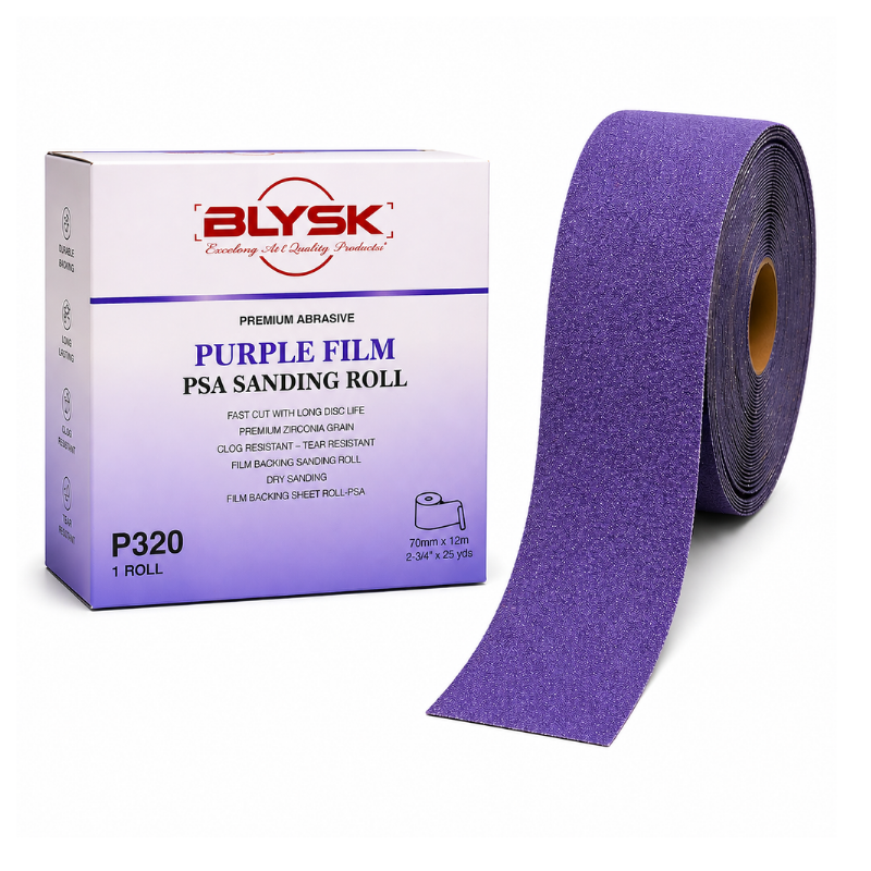 Blysk  Purple Film PSA Sanding Roll 2-3/4" x 25 Yds – 40, 80, 120, 220, 320 Grit – Premium Long-Lasting Abrasive for Wood, Paint, Metal – Clog-Resistant, Fast Cut
