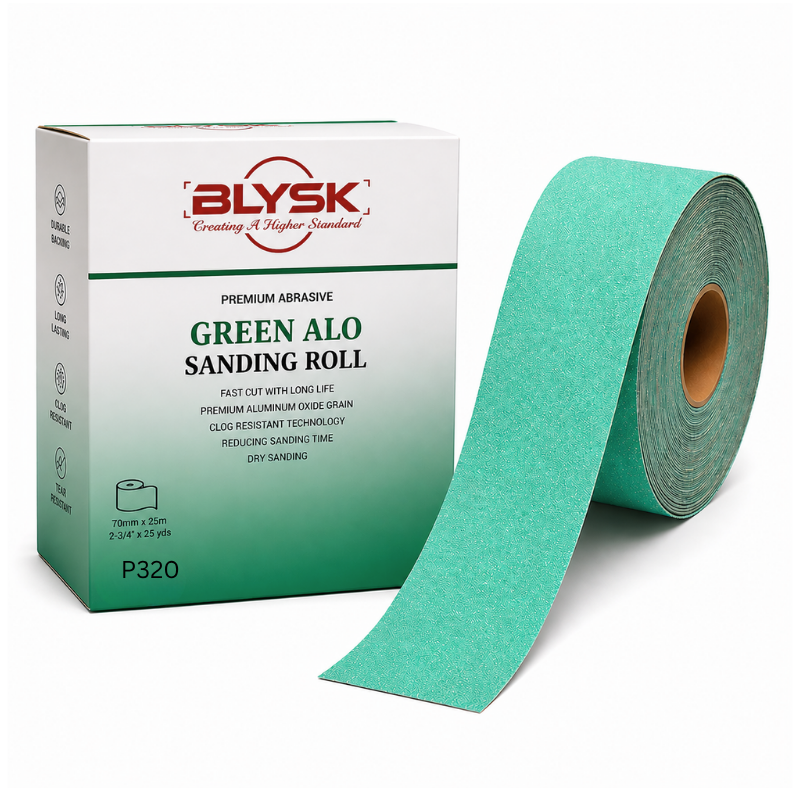 Blysk Sanding Roll 2.75" x 25 yards  – Hook & Loop Backing, Strong Resin Bond – Clean Sanding for Woodworking, Metal & Automotive – 80/120/180/220/320/400 Grit