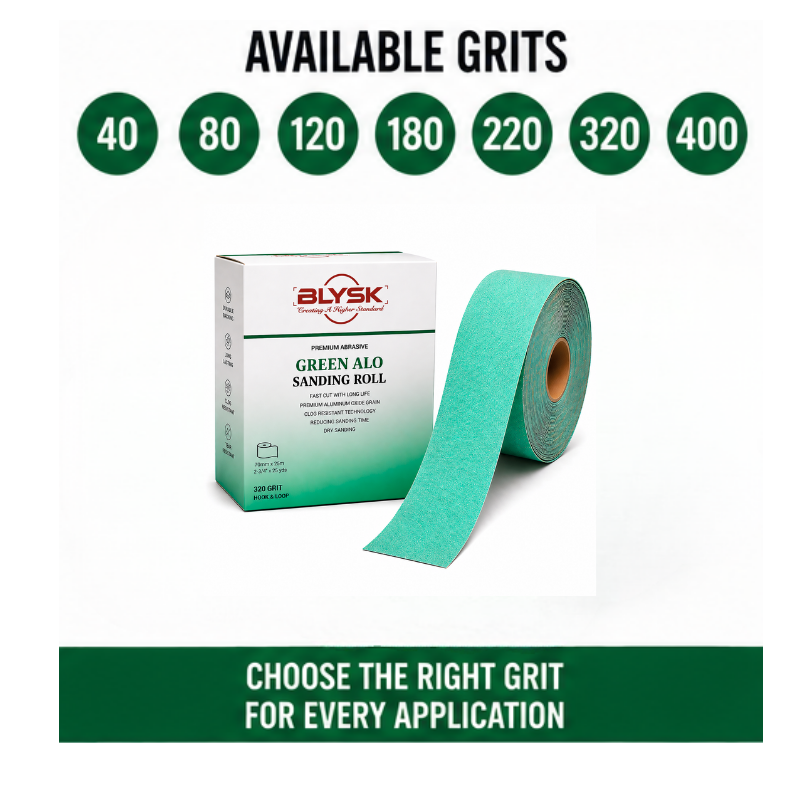 Blysk Sanding Roll 2.75" x 25 yards  – Hook & Loop Backing, Strong Resin Bond – Clean Sanding for Woodworking, Metal & Automotive – 80/120/180/220/320/400 Grit