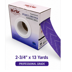 Blysk Purple Zirconia Sanding Roll – 2-3/4" x 13 Yds, Fast Cut, Long Life, Clog-Resistant, Hook & Loop, Pre-Cut for Easy Tear, Available in Grits 80, 120, 180, 220, 320, and 400.