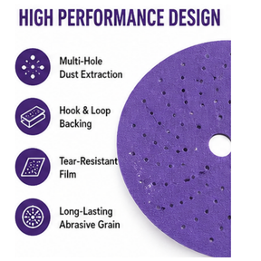 Blysk Purple Zirconia Sanding Discs – 6 Inch, 50-Pack – Hook & Loop, Laser Multi-Hole Dust Extraction – Long Life Ceramic/Corundum Grain. 80,120,180,220,320,400,600,800,1000 Grit