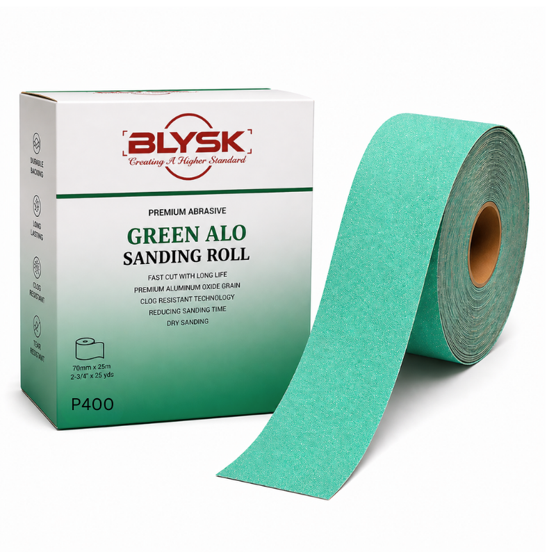 Blysk Sanding Roll 2.75" x 25 yards  – Hook & Loop Backing, Strong Resin Bond – Clean Sanding for Woodworking, Metal & Automotive – 80/120/180/220/320/400 Grit