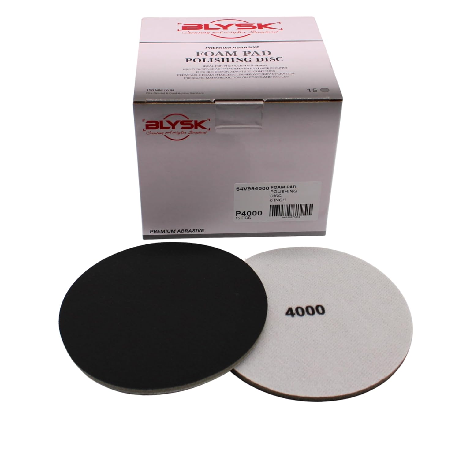 6" Premium Foam Polishing Disc – 1000, 2000, 3000, 4000 Grit – Flexible Abrasive Pad for Orbital & DA Sanders – Wet/Dry Use – Contour-Adaptive – Pre-Polish Finishing, 15-Pack (4000 Grit)