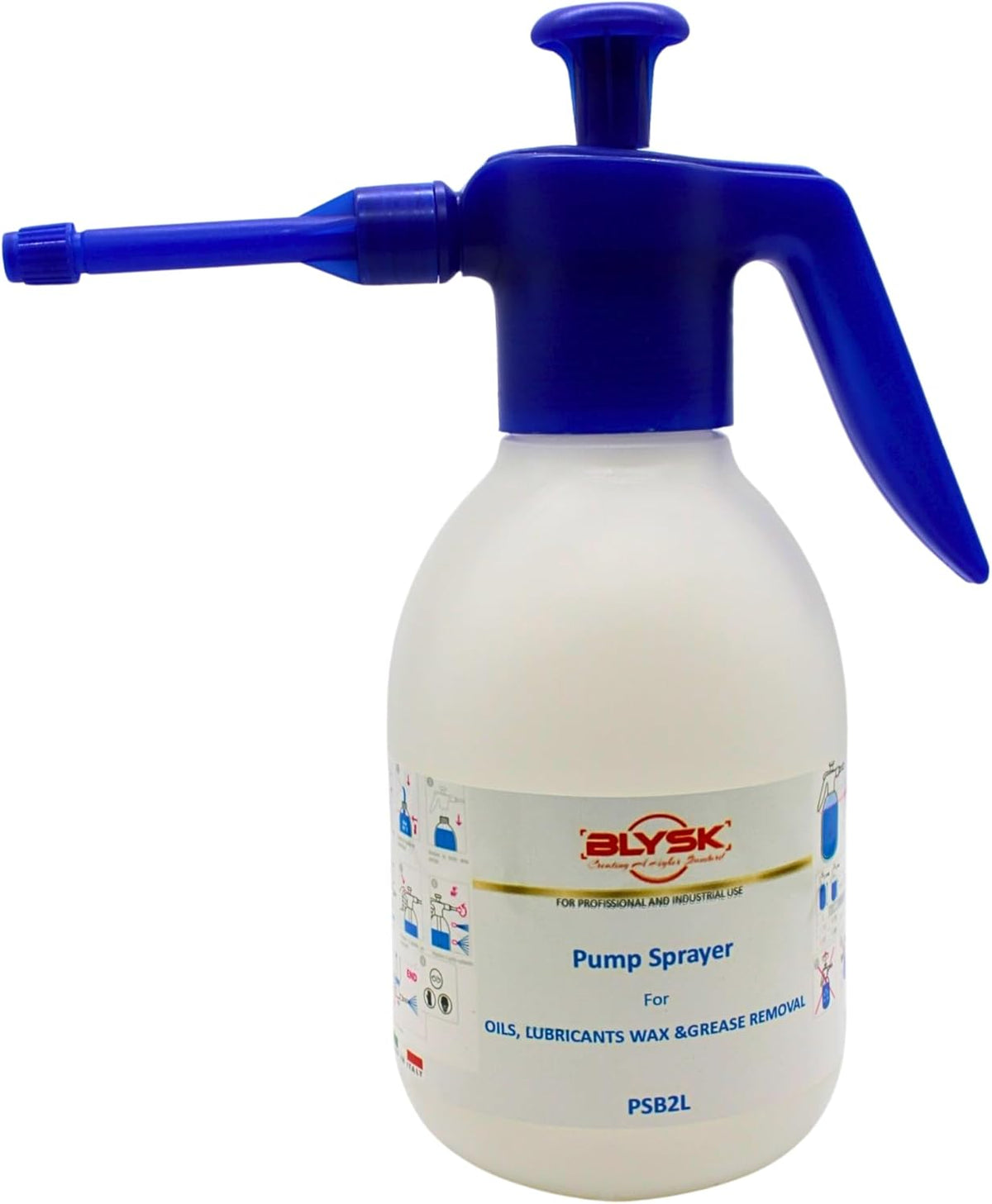 BLYSK 2L Pressurized Spray Bottle – Heavy-Duty Handheld Pump Sprayer, Chemical-Resistant, Adjustable Nozzle. (Blue)