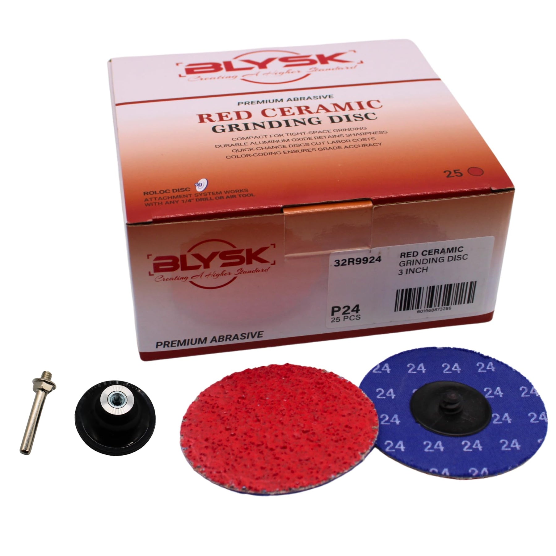 2" & 3" Roloc Quick-Change Discs – 24 & 36 Grit – Includes Disc Holder,Red Ceramic Abrasive, Fast-Cutting, Long Life, for Grinding, Deburring & Finishing on All Metals, 25-Pack (3" 36 Grit)