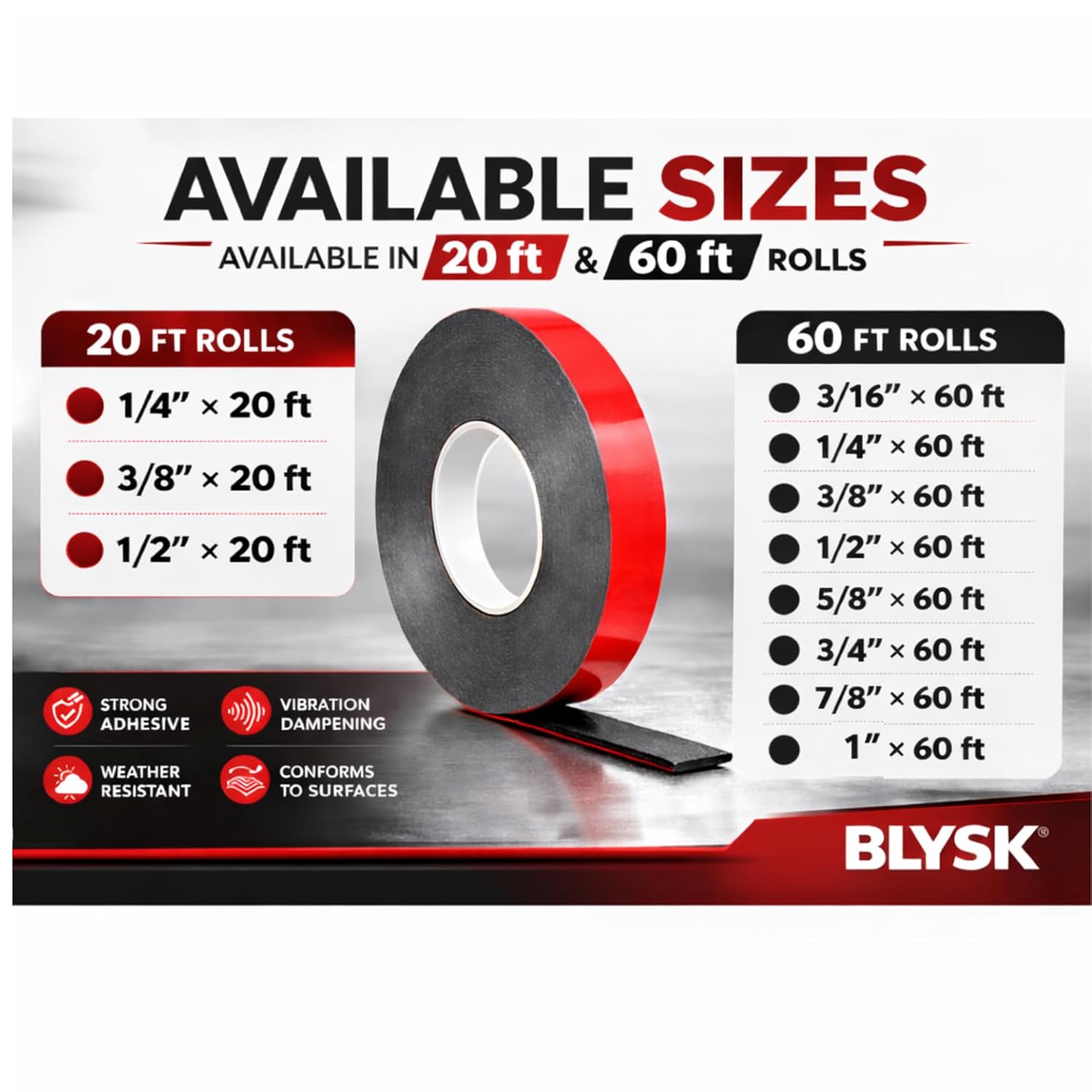 Premium Double Sided Acrylic Foam Tape (Gray) - for Body Side Mouldings, Accessories, Interior Trim Panels, Garnish Mouldings (1/2" x 20')
