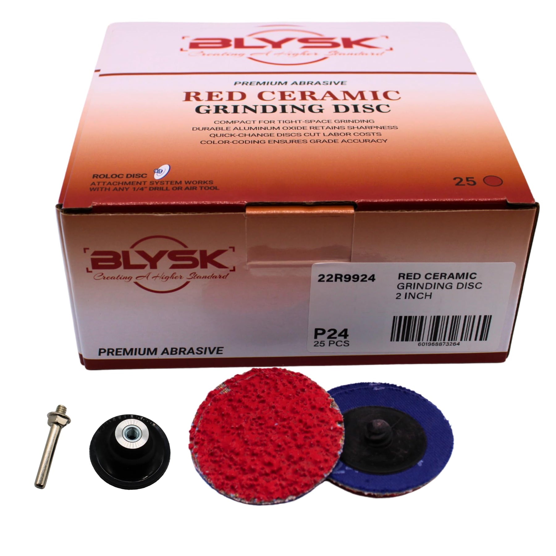 2" & 3" Roloc Quick-Change Discs – 24 & 36 Grit – Includes Disc Holder,Red Ceramic Abrasive, Fast-Cutting, Long Life, for Grinding, Deburring & Finishing on All Metals, 25-Pack (3" 36 Grit)