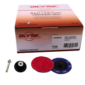 2" & 3" Roloc Quick-Change Discs – 24 & 36 Grit – Includes Disc Holder,Red Ceramic Abrasive, Fast-Cutting, Long Life, for Grinding, Deburring & Finishing on All Metals, 25-Pack (3" 36 Grit)