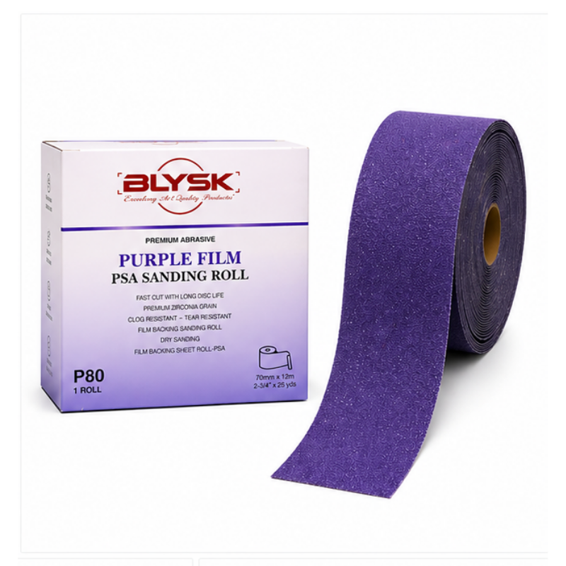 Blysk  Purple Film PSA Sanding Roll 2-3/4" x 25 Yds – 40, 80, 120, 220, 320 Grit – Premium Long-Lasting Abrasive for Wood, Paint, Metal – Clog-Resistant, Fast Cut