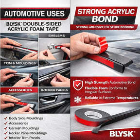 Premium Double Sided Acrylic Foam Tape (Gray) - for Body Side Mouldings, Accessories, Interior Trim Panels, Garnish Mouldings (1/2" x 20')