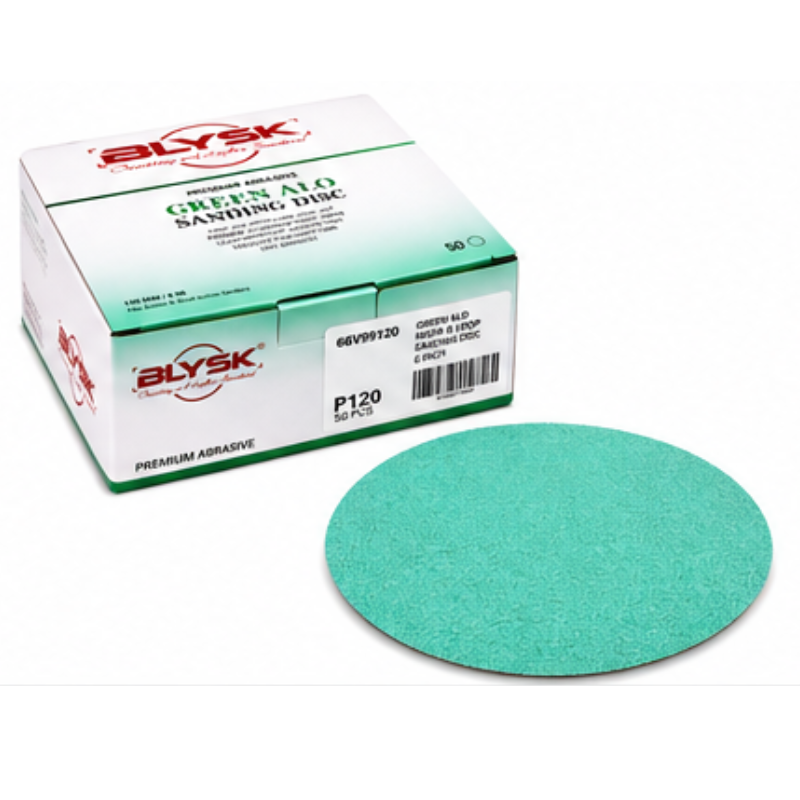 Blysk 6" Green Aluminum Oxide Sanding Discs – P80 to P800 Grit – Latex Paper, Semi-Open Coat – Hook & Loop/PSA – Clean Sanding for Metal, Wood, Paint, Plastic, 50-Pack