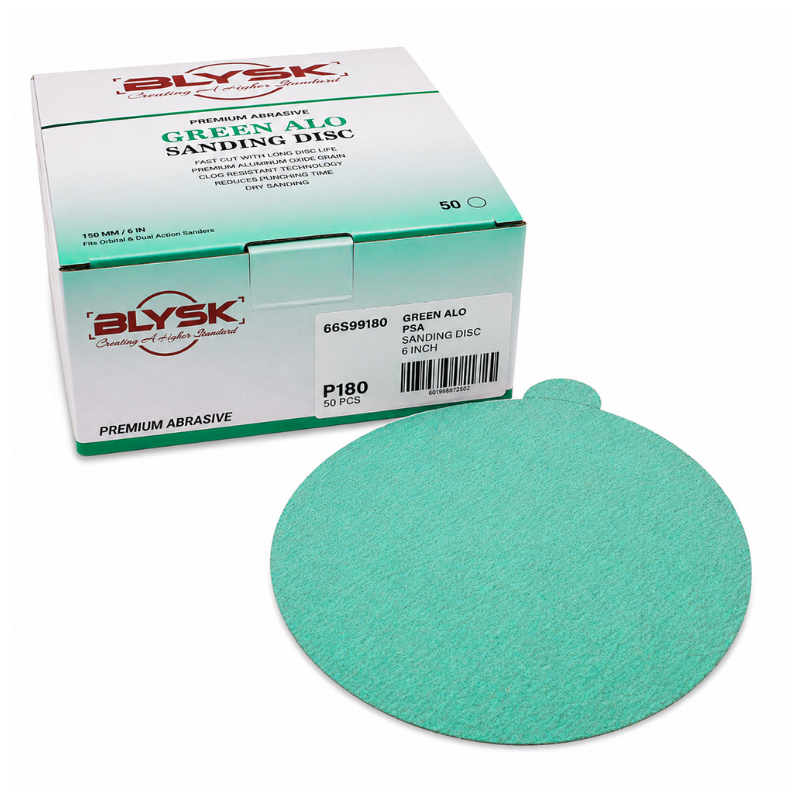 Blysk 6" Green Aluminum Oxide Sanding Discs – P80 to P800 Grit – Latex Paper, Semi-Open Coat – Hook & Loop/PSA – Clean Sanding for Metal, Wood, Paint, Plastic, 50-Pack