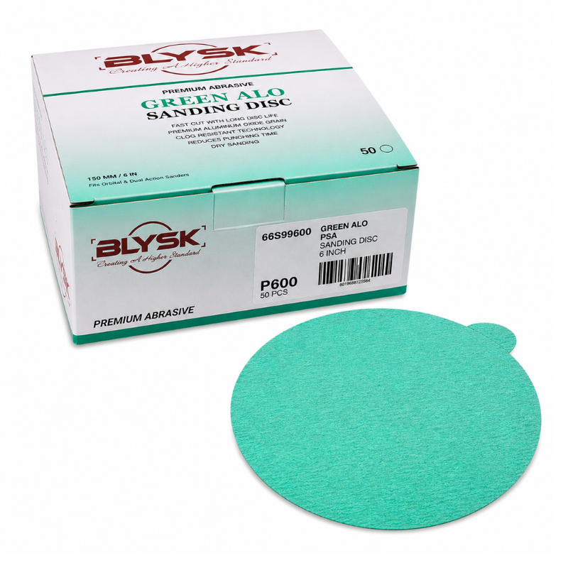 Blysk 6" Green Aluminum Oxide Sanding Discs – P80 to P800 Grit – Latex Paper, Semi-Open Coat – Hook & Loop/PSA – Clean Sanding for Metal, Wood, Paint, Plastic, 50-Pack