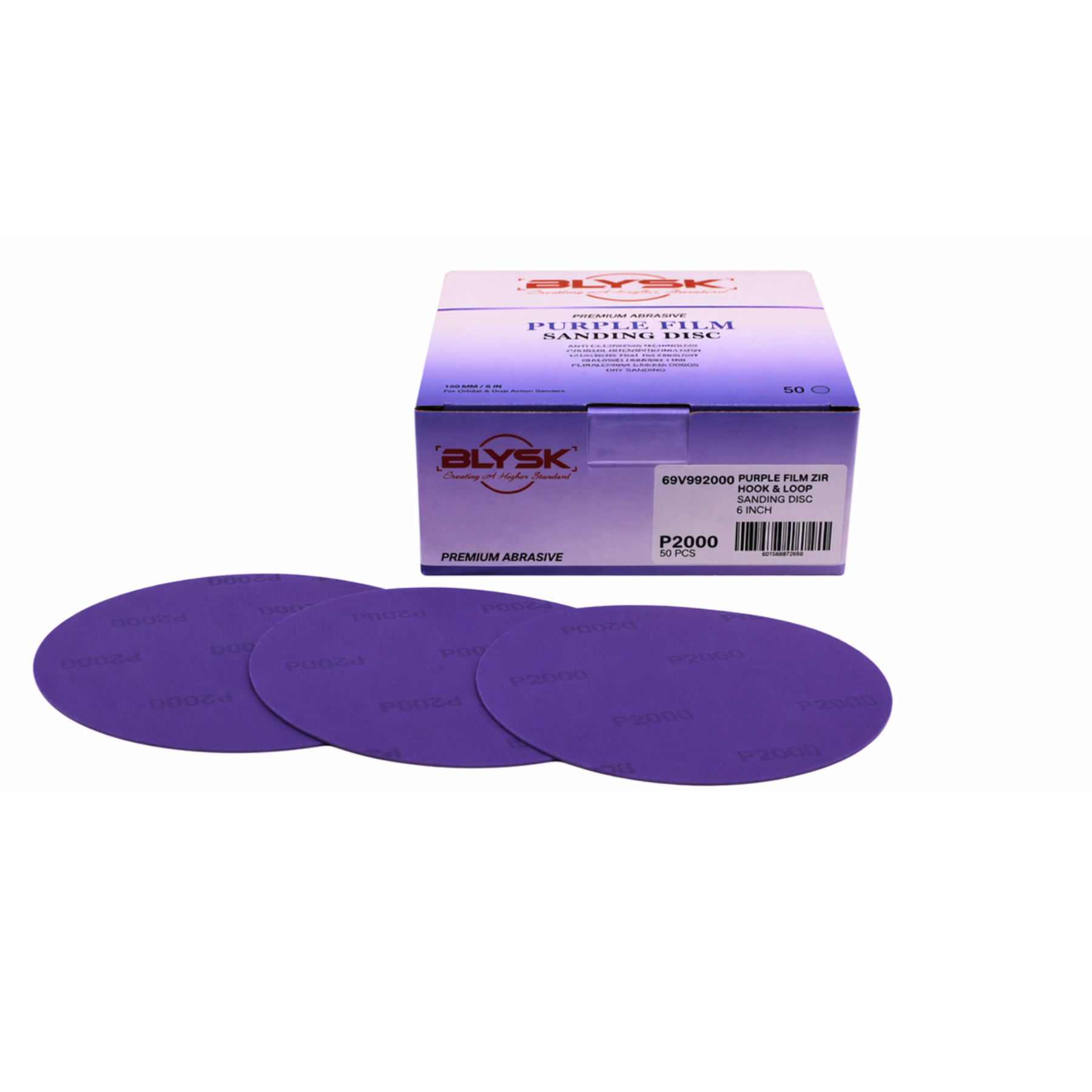 BLYSK Premium Purple Zirconia Sanding Discs 6", High Performance, Long Life, Clog-Resistant, Fits DA & Orbital Sanders, 50-Pack, Available in PSA and Hook & Loop