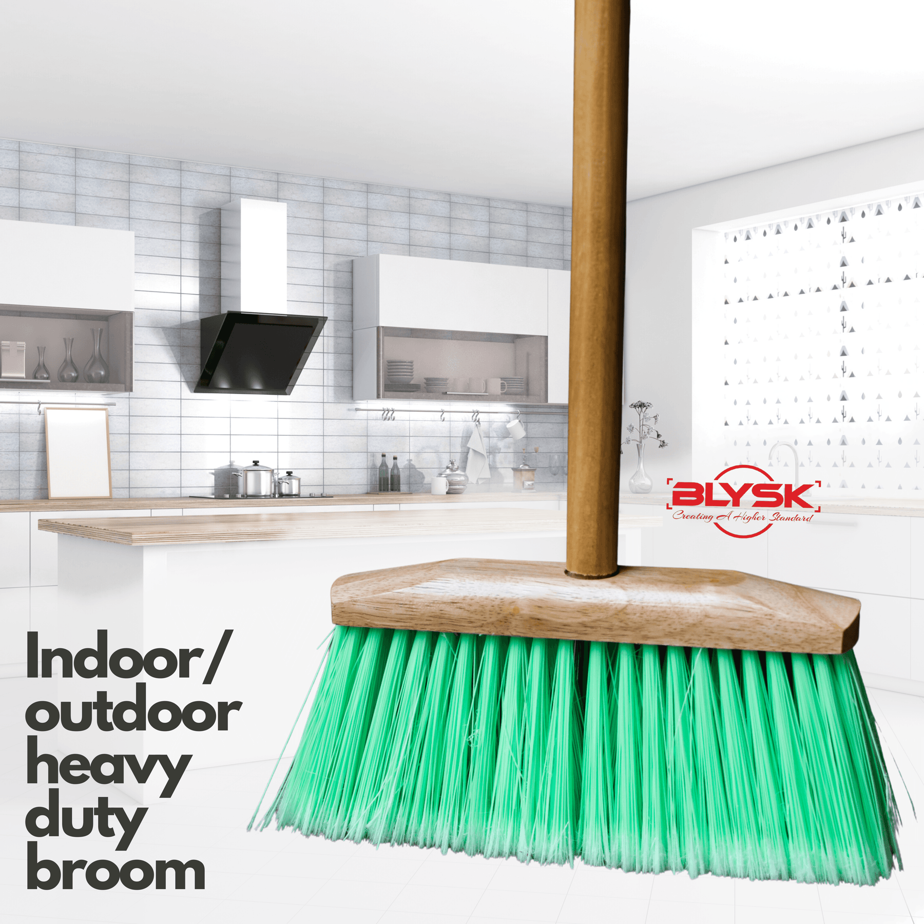 BLYSK Indoor/Outdoor Heavy Duty Wooden Broom Brush, Sweeper, Head Replacement Soft bristles, Great use for Home, Kitchen, Room, Office, Patio, Deck Floor - Maazzo