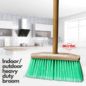 BLYSK Indoor/Outdoor Heavy Duty Wooden Broom Brush, Sweeper, Head Replacement Soft bristles, Great use for Home, Kitchen, Room, Office, Patio, Deck Floor - Maazzo